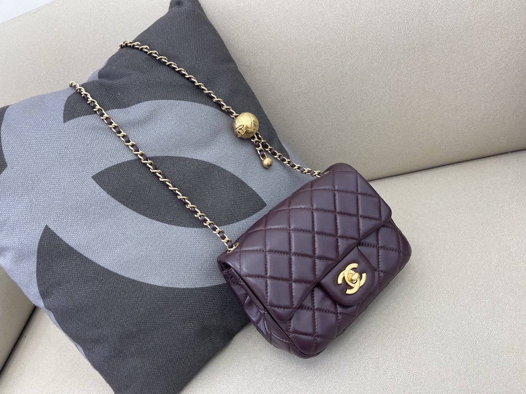 Mini Classic Flap Lambskin Bag AS1786 Dark Coffee/Gold